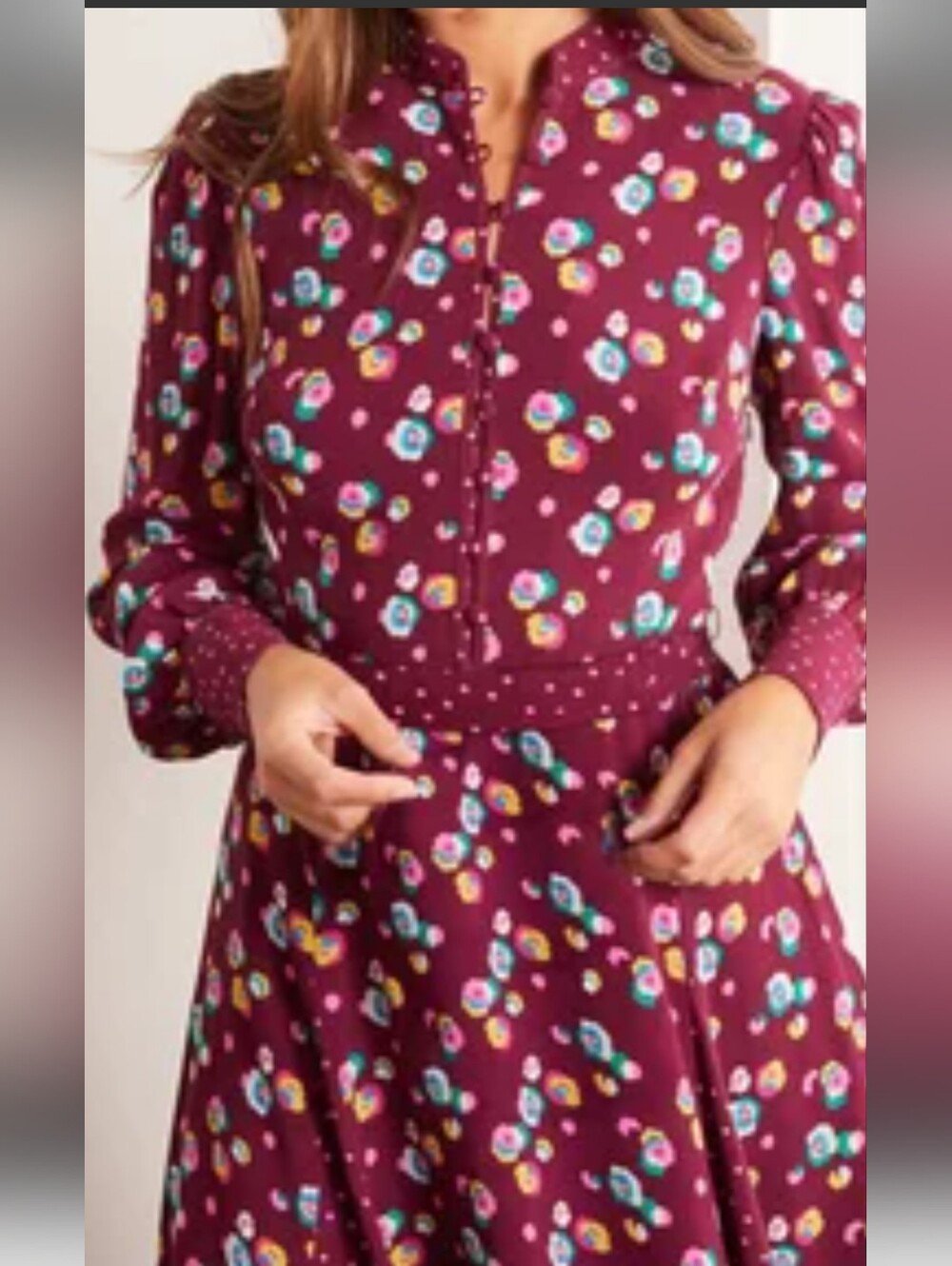 BODEN Women's Floral Burgundy Button-Front Dress Size 12 - Picture 3 of 16